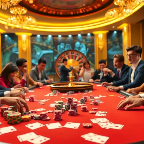 NK88 players passionately strategizing their next move at an exciting poker table.