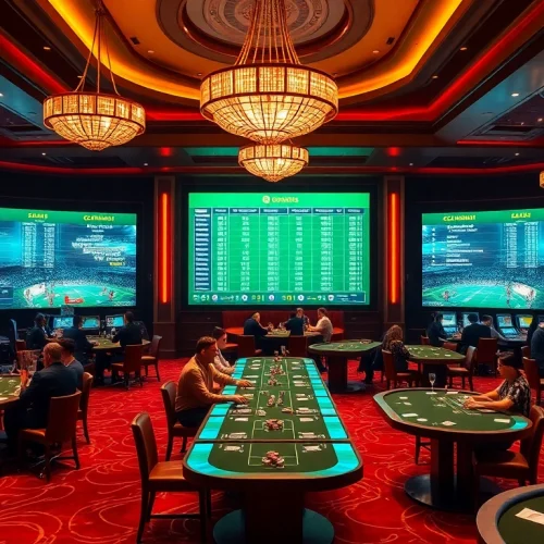 Kèo Bóng Đá betting enthusiasts enjoying a thrilling casino atmosphere with vibrant odds displays.