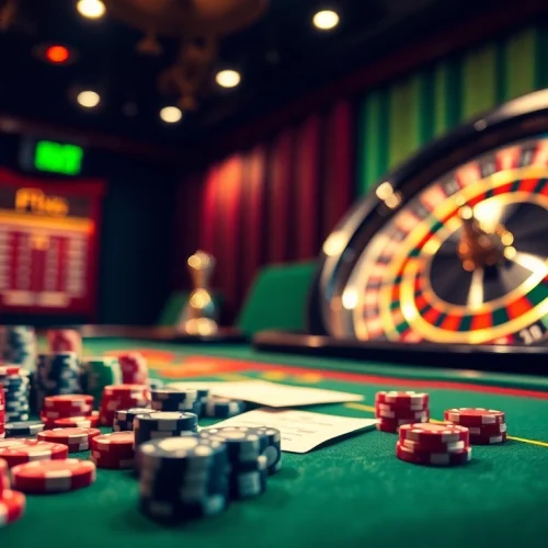 Exciting football betting scene featuring kèo bóng đá with chips and roulette in luxurious casino.