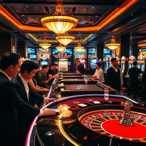 Gambling excitement at LC 88 online casino with vibrant tables and players enjoying games.