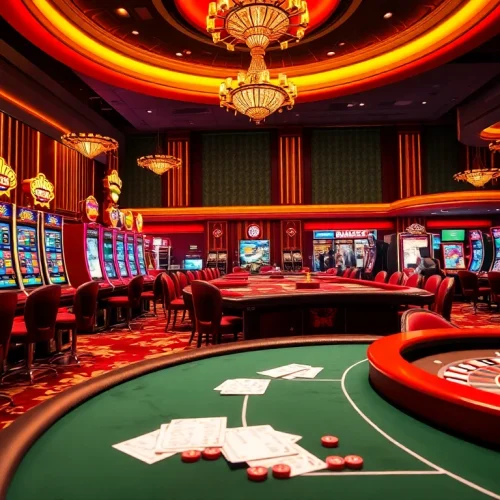 AF88 players enjoying vibrant slot machines and poker tables in a luxurious casino.
