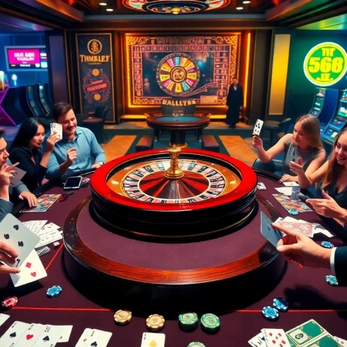 Engaging casino scene with a roulette wheel and players enjoying games at http://228kbet.net/.