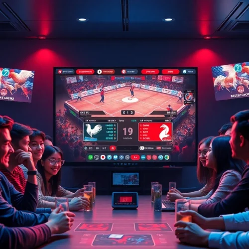 DAGA online gaming experience with live cockfighting matches on dagawin.live, featuring players betting and interacting.
