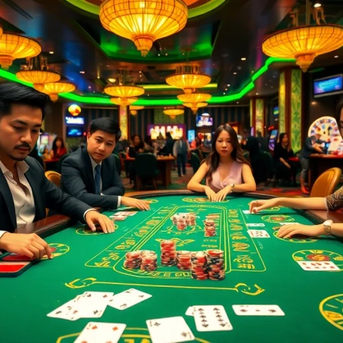 Experience the thrilling Luckywin tài xỉu game action with lively players at an elegant casino table.