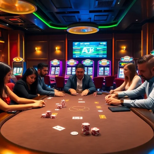 Experience abc 8 excitement at a lively poker table with vibrant gaming elements.
