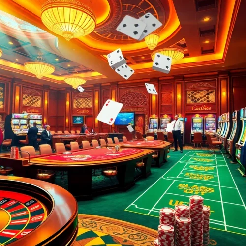 Experience the excitement of online gambling with https://lc88.art/ featuring luxurious casinos, poker players, and vibrant slot machines.