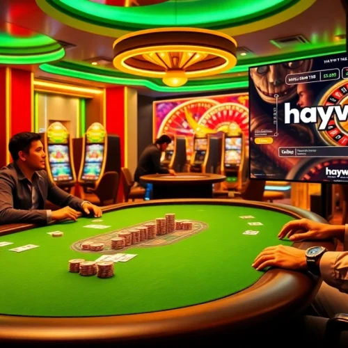 Experience the excitement of the Haywin casino scene with poker players and vibrant games.