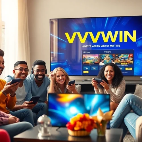 Excited players enjoying online gaming at vvvwin88.live, featuring modern technology and vibrant atmosphere.