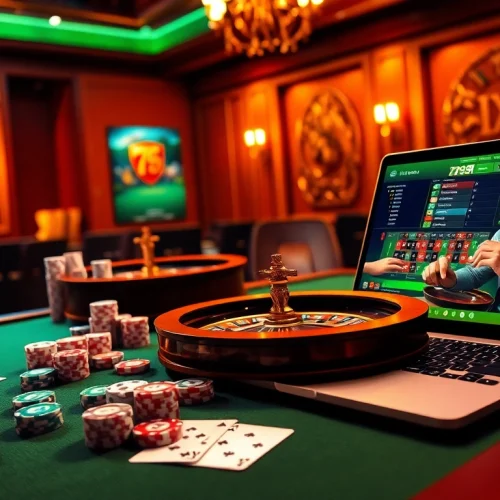 Experience the thrill of winning with 789bet at a luxurious online casino table with vibrant poker chips.