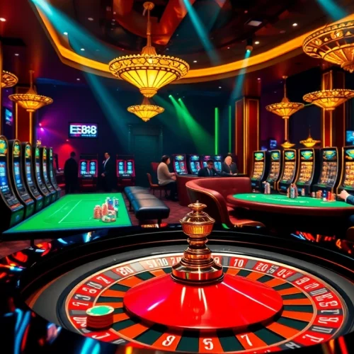 Experience the excitement of EE88 casino gaming with vibrant roulette and engaging poker scenes.