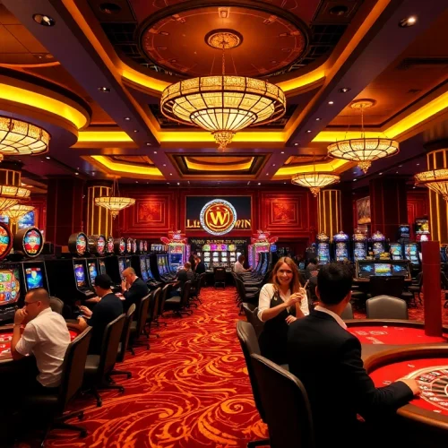 Luckywin players enjoying various casino games in an elegant setting filled with excitement.