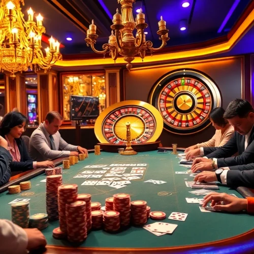 Intense poker action at U888com.net featuring colorful chips, cards, and roulette excitement.