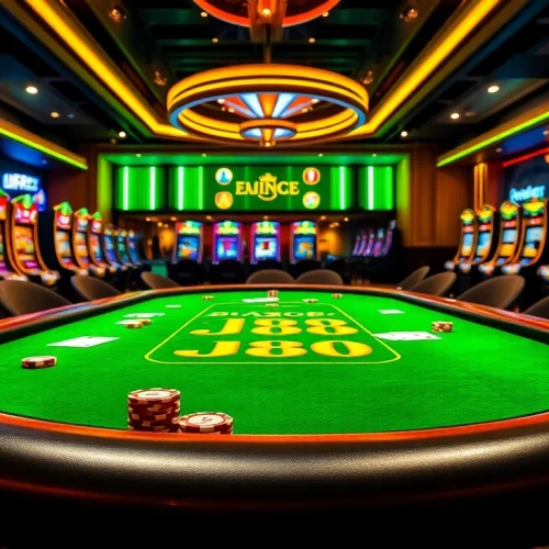 Experience the thrill at BJ88's poker table as players engage in high-stakes betting.