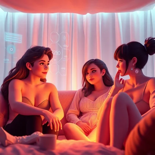 Engaging NSFW character AI avatars in a cozy, intimate virtual environment.