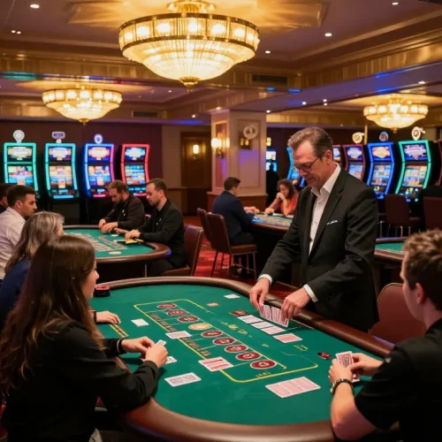 House players strategizing at table games in Nhà cái Luck8's vibrant casino.