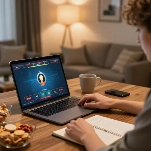TG88 player strategizing online poker during cozy home session, showcasing focused engagement.