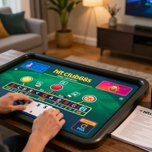 Engaging online blackjack game experience highlighting hitclub68s with a user-friendly tablet interface.
