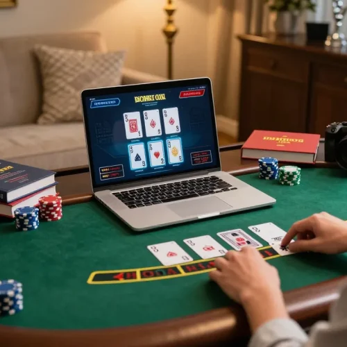Player experiencing a thrilling 7m1 online blackjack game, highlighting live dealer interaction and digital gameplay excitement.