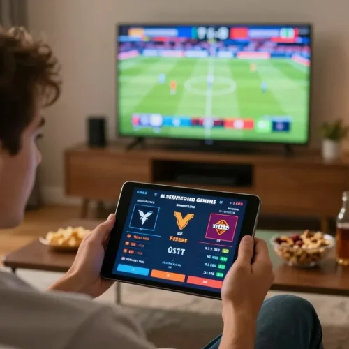 Fabet sports betting experience at home, placing live bets during an exciting game.