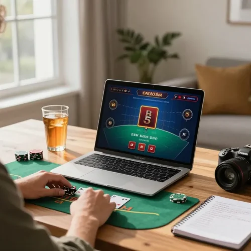 Gamblers place bets at nhà cái tr88's online table games, featuring a live dealer blackjack setup.