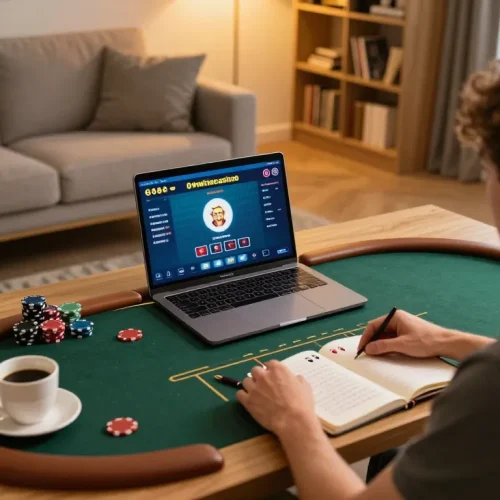 Engaged player participating in live poker with 99wincasino on laptop, showcasing a comfortable gaming atmosphere.