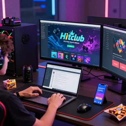 Engaging online gaming setup showcasing tải hitclub interface and vibrant accessories for an immersive experience.