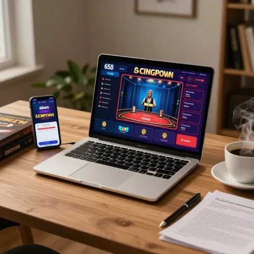 Engaging online gaming scene with 68win app displayed on smartphone during a responsible gambling session.
