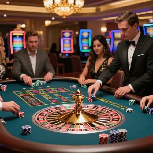Players engaging in high-stakes roulette at SC88SEO casino, showcasing luxury and excitement.