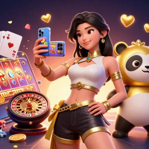 Experience the excitement of RR88 with a vibrant scene of casino games and dynamic characters.