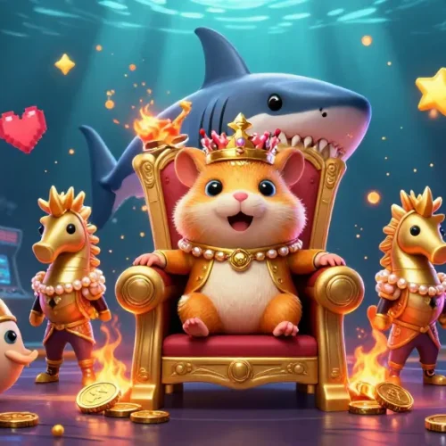 Experience Topbet's vibrant gaming world with a golden hamster king and arcade machines.