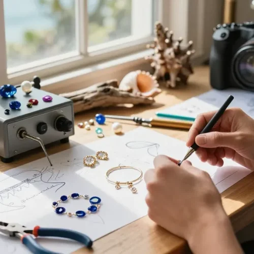 Custom jewellery design uk artisan creating sea-inspired pieces in studio