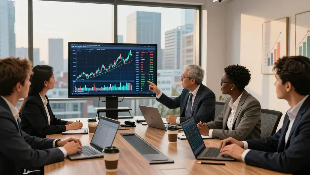 Invest in BRICS coins strategy discussion in modern office setting
