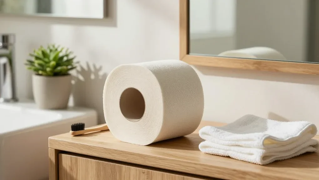 Bamboo Loo Roll showcased in a sustainable bathroom setting with green plants and eco-friendly accessories.
